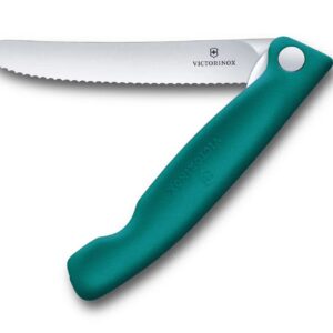 Victorinox Folding Picnic Knife Wavy Edge with Green Handle