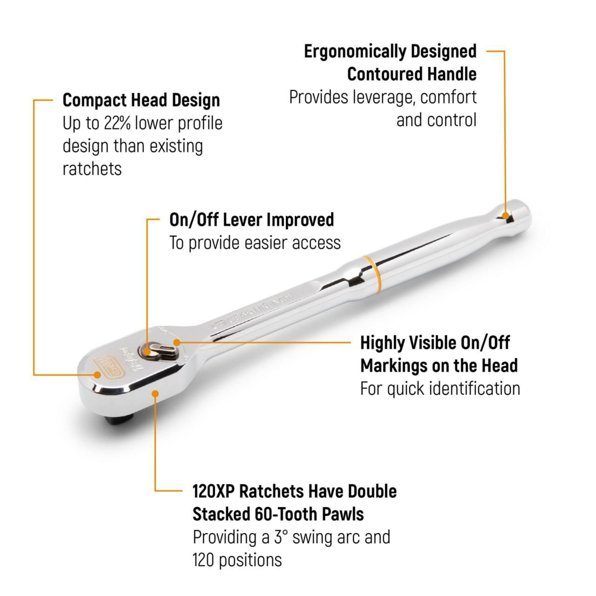 GEARWRENCH 3/8in. Drive 120XP™ Extra Long Handle Teardrop Ratchet 2 GEARWRENCH 3/8in. Drive 120XP™ Extra Long Handle Teardrop Ratchet - Image 2