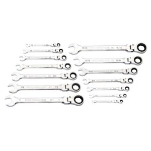 GEARWRENCH 14Pc 90-Tooth 12-Point SAE Flex Head Ratcheting Combination Wrench Set