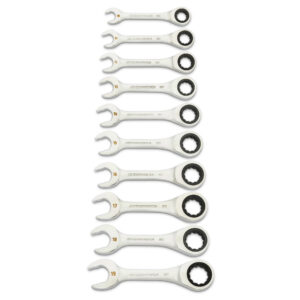 GEARWRENCH 10Pc 90-Tooth 12-Point Metric Stubby Ratcheting Combination Wrench Set