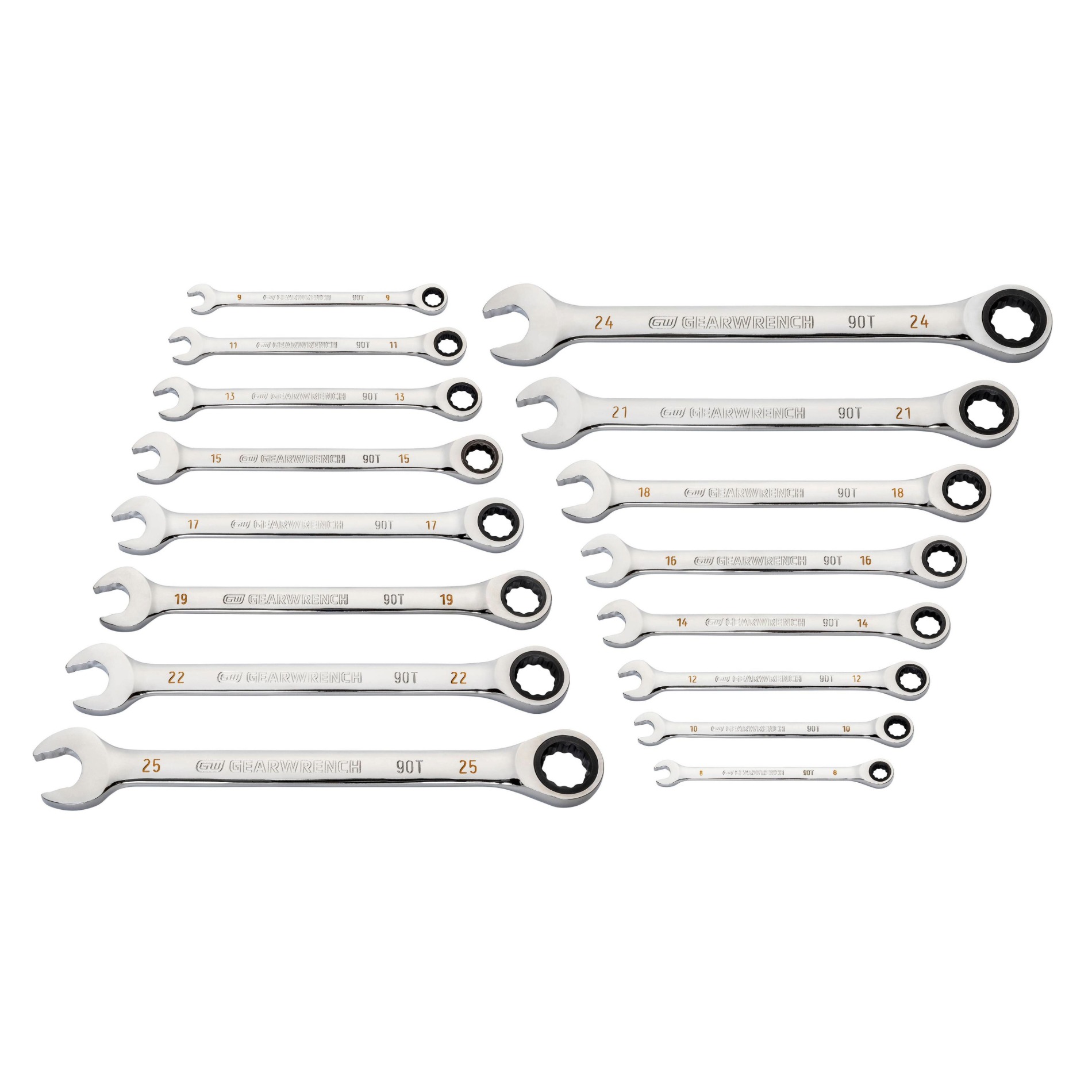 GEARWRENCH 16Pc 90-Tooth 12-Point Metric Combination Ratcheting Wrench Set 2 GEARWRENCH 16Pc 90-Tooth 12-Point Metric Combination Ratcheting Wrench Set - Image 2