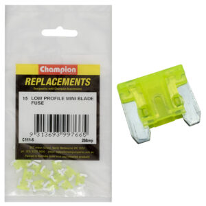 Champion 20Amp Low Profile Mini Blade Fuse (Yellow) -15pk
