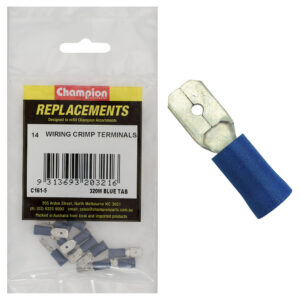 Champion Blue Male Push-On Spade Terminal -14pk