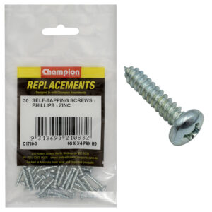 Champion 6G x 1in S/Tapping Screw Pan Head Phillips(Zn)-30pk