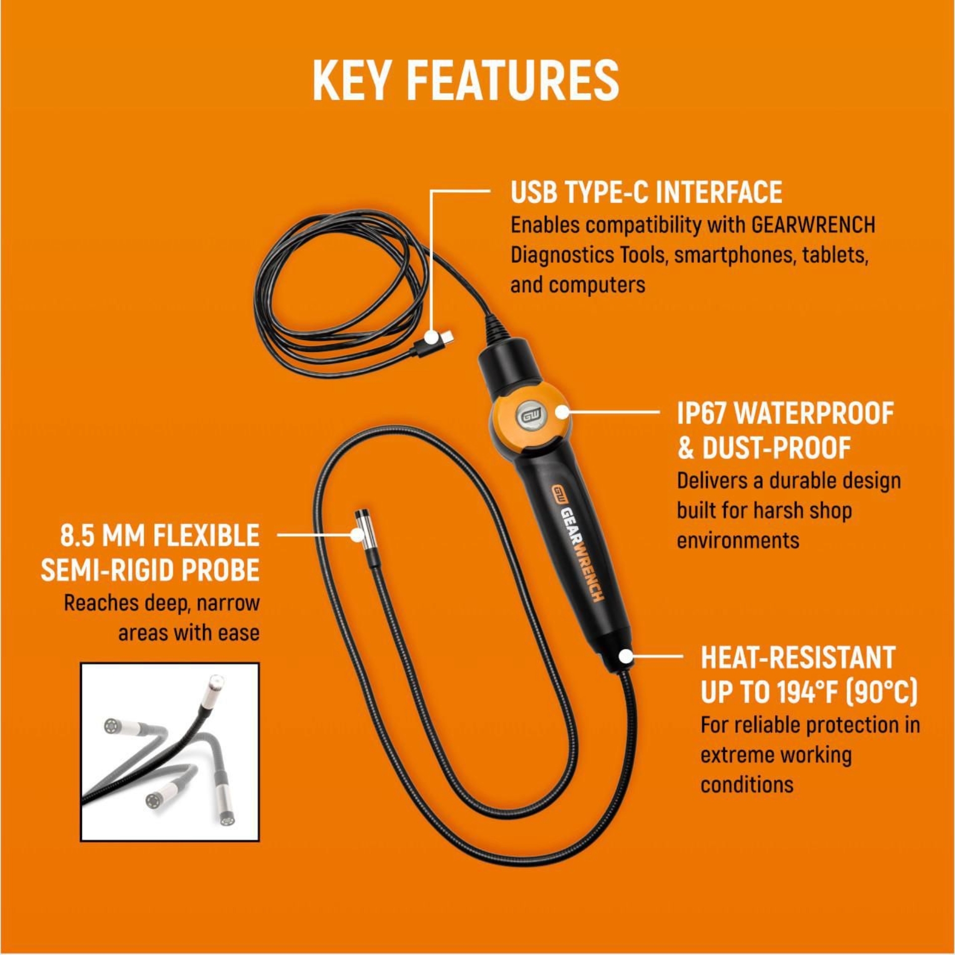 GEARWRENCH High-Definition Flexible Inspection Endoscope 4 GEARWRENCH High-Definition Flexible Inspection Endoscope - Image 4