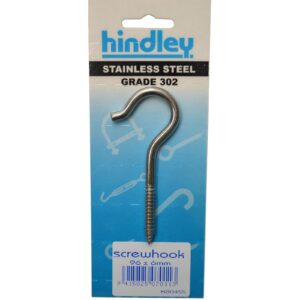 Hindley Screw Hook Stainless Steel 96mm x 6mm Carded