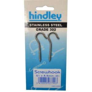 Hindley Screw Hook Stainless Steel 2-pce 51mm x 3.5mm Carded