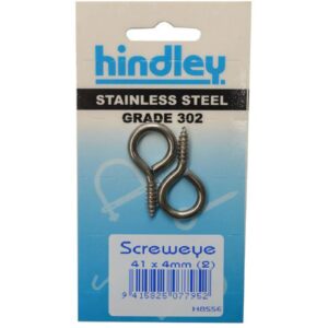 Hindley Screw Eye Stainless Steel 2-pce 41mm x 4mm Carded