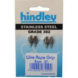 Hindley Wire Rope Grip Stainless Steel 2-pce 2mm Carded