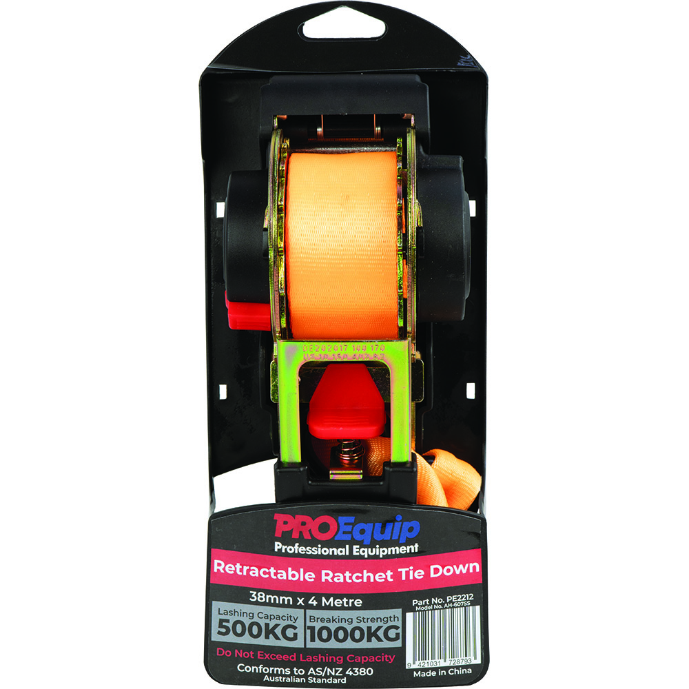 ProEquip Auto Ratchet Tie Down Strap 38mm x 4M LC500kg 1 ProEquip Auto Ratchet Tie Down Strap 38mm x 4M LC500kg