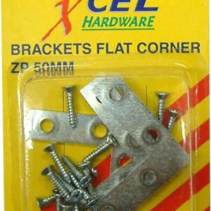 Xcel Flat Corner Brackets - ZP with Screws 4-pce 50mm Carded