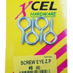 Xcel Screw Eyes ZP #8 4-pce 36mm x 3.2mm Carded