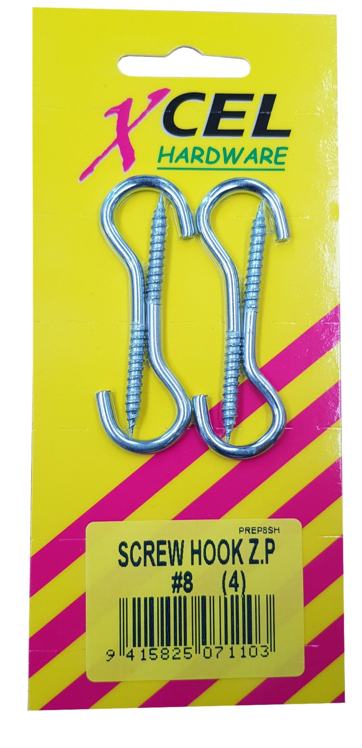 Xcel Screw Hooks ZP #8 4-pce 60mm x 3.4mm Carded 1 Xcel Screw Hooks ZP #8 4-pce 60mm x 3.4mm Carded