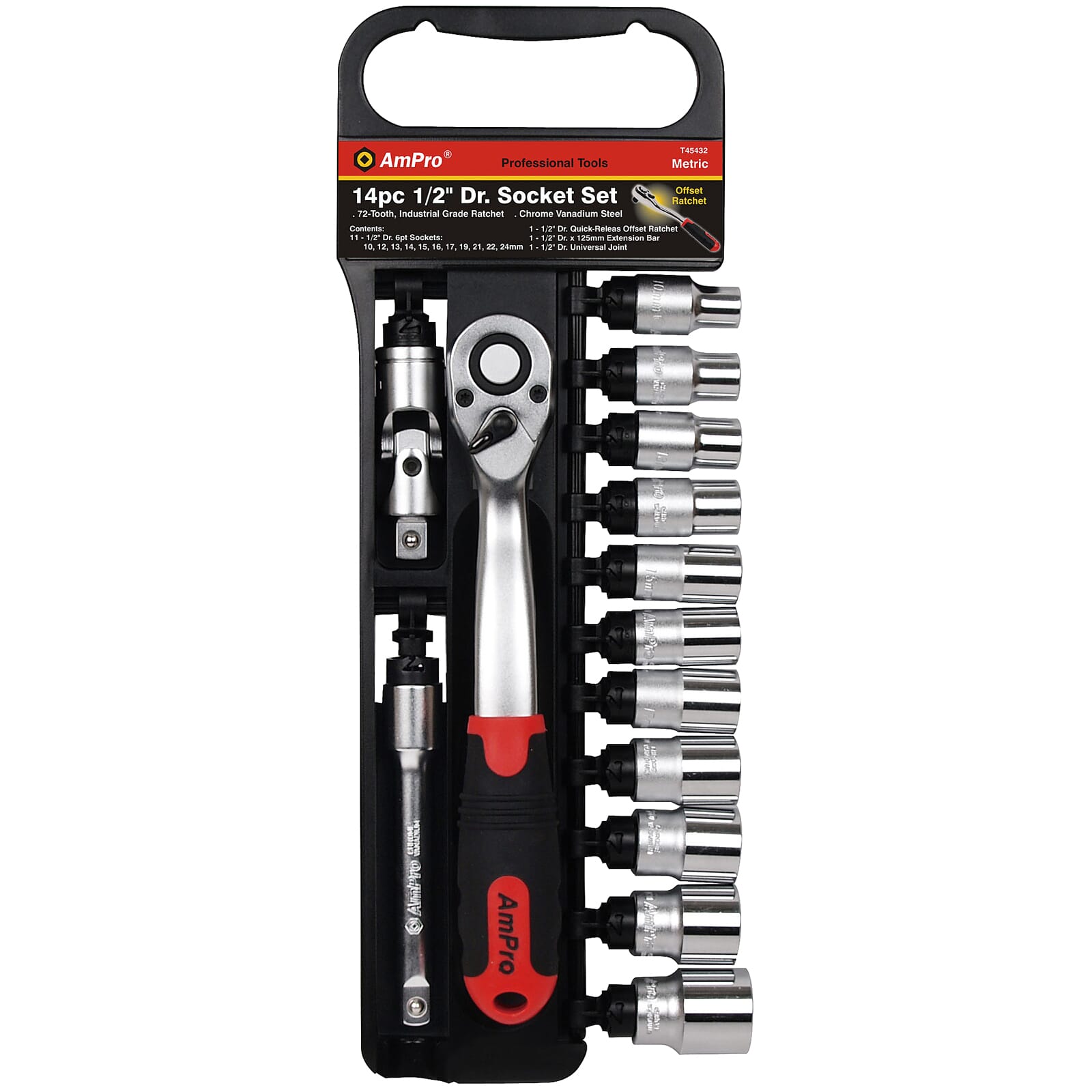 AmPro Socket Set 1/2"Dr 10-24mm 6pt 14pc (Open Rack Type) 1 AmPro Socket Set 1/2"Dr 10-24mm 6pt 14pc (Open Rack Type)