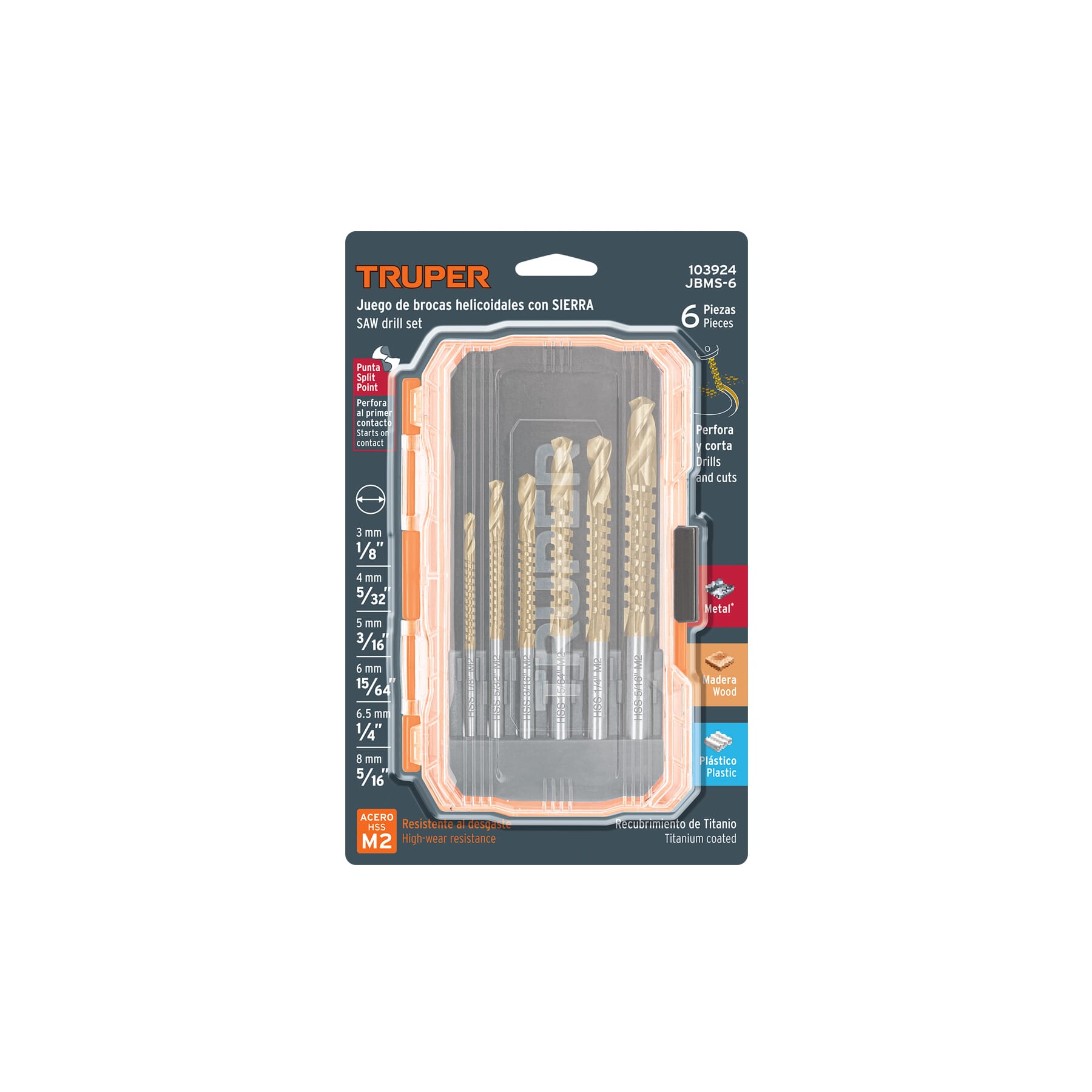 Truper Saw Drill Set Titanium Coated 3mm-8mm 6-pce 1 Truper Saw Drill Set Titanium Coated 3mm-8mm 6-pce