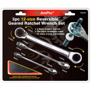AmPro Double Geared Wrench Set 12 Sizes 3pc: 8 x 9 - 10 x 11